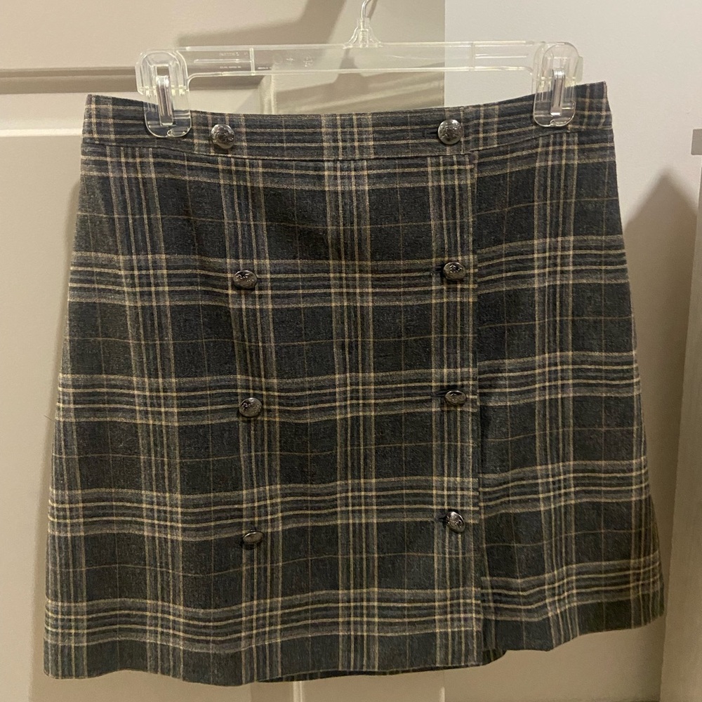 NWT Banana Republic Women's Gray Lined Wool Blend Tartan Plaid Skirt